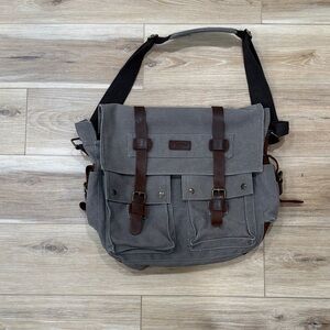 Kattee Military Messenger Bag Canvas Leather Shoulder Bag